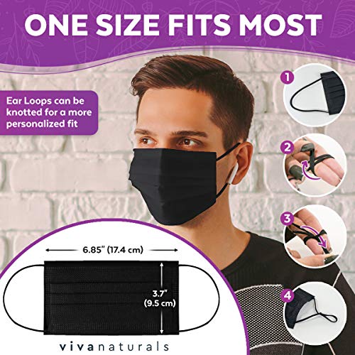 Non-Medical Adult Face Mask (50 Individually Wrapped Masks) - 4-Ply Non-Medical Black Disposable Face Masks, Premium Design With Comfortable Earloops & Adjustable Metal Nose Strip