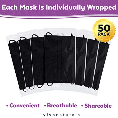 Non-Medical Adult Face Mask (50 Individually Wrapped Masks) - 4-Ply Non-Medical Black Disposable Face Masks, Premium Design With Comfortable Earloops & Adjustable Metal Nose Strip