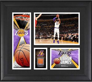 lebron james los angeles lakers framed 15" x 17" player collage with a piece of team-used basketball - nba player plaques and collages