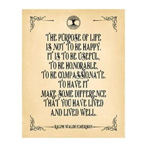 ralph emerson- the purpose of life- inspirational wall dcor print, our classy poetic parchment motivational print is for poem lovers, great print for home dcor, office dcor, unframed -11 x 14