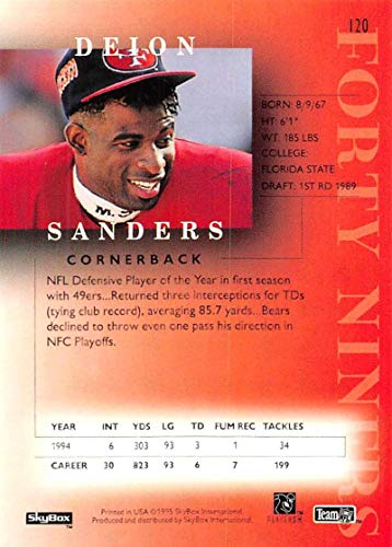 1995 SkyBox Premium Football #120 Deion Sanders San Francisco 49ers Official NFL Trading Card From Fleer/Skybox