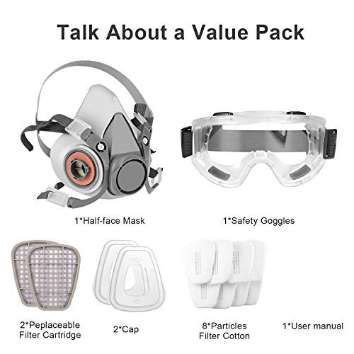 Respirator Mask,Half Facepiece Gas Mask with Safety Glasses Reusable Professional Breathing Protection Against Dust,Chemicals,Pesticide and Organic Vapors, Perfect for Painters and DIY Project