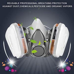 Respirator Mask,Half Facepiece Gas Mask with Safety Glasses Reusable Professional Breathing Protection Against Dust,Chemicals,Pesticide and Organic Vapors, Perfect for Painters and DIY Project