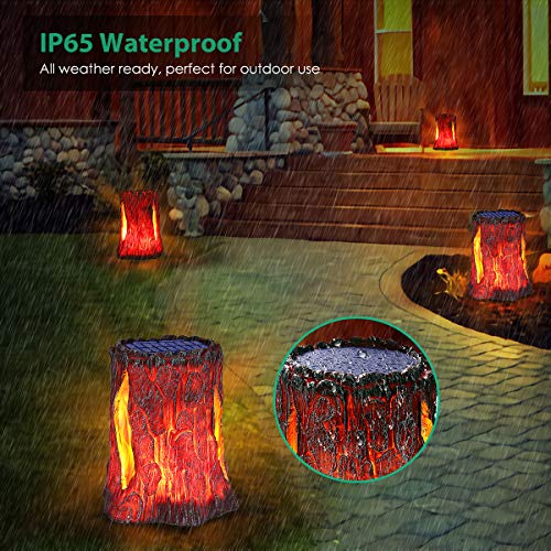 TomCare Solar Lights Outdoor Upgraded Larger Size Flickering Flame Solar Stump Lights Outdoor Decorative Solar Lantern Waterproof Patio Lights Christmas Decorations Lighting for Deck Garden, 2 Pack