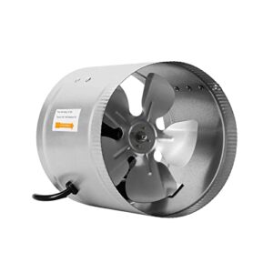 ipower 8 inch 420 cfm inline duct vent blower booster fan for hvac exhaust and intake 5.5' grounded power cord, low noise, silver, 8 inch