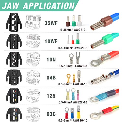 iCrimp Ratcheting Crimping Tool Set 8 PCS - Quick Exchange Jaw for Heat Shrink, Open Barrel, Insulated and Non-Insulated Ferrules AWG 20-2