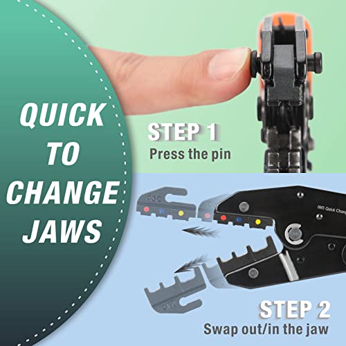 iCrimp Ratcheting Crimping Tool Set 8 PCS - Quick Exchange Jaw for Heat Shrink, Open Barrel, Insulated and Non-Insulated Ferrules AWG 20-2