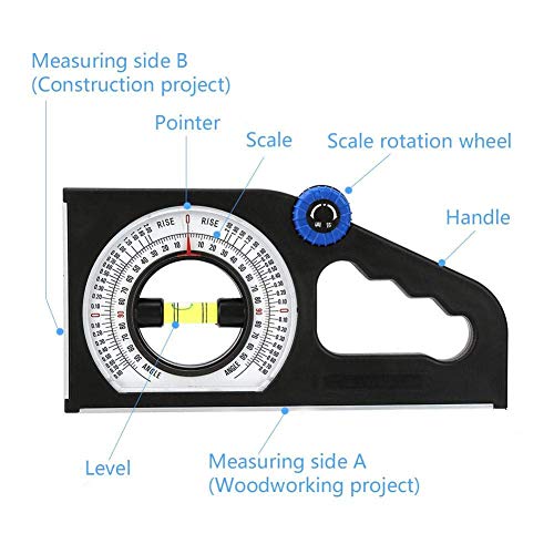 Universal Slope Angle Meter, Dual-Scale Rotary Pitch Finder with Level Vial + Thumb Dial, 0-180 Degree Inclinometer Magnetic Multifunctional Level Protractor
