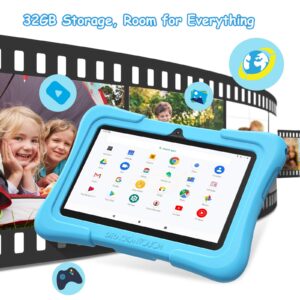 Dragon Touch Kids Tablets with 32GB Storage, 2GB RAM, 7 inch IPS HD Display, Android 12, Quad Core Processor, Kidoz Pre Installed with Kid-Proof Case, Wi-Fi only - Blue