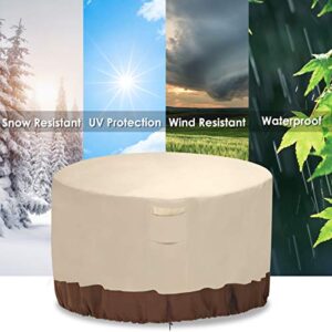 Vailge Fire Pit Cover,100% Waterproof Round Patio Fire Bowl Cover,Outdoor Heavy Duty Gas Firepit Table Covers with Air Vent and Handle,50”D x 24”H,Beige & Brown