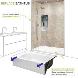 Transolid FLU6030R-31 Linear 60-in W x 30-in L Rectangular Concealed End Tub Replacement Shower Base with Right Hand Drain, White