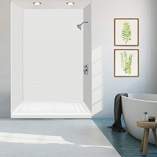 Transolid FLU6030R-31 Linear 60-in W x 30-in L Rectangular Concealed End Tub Replacement Shower Base with Right Hand Drain, White