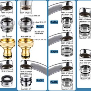 9 Pieces Faucet Adapter Kit, Brass Aerator Adapter Male Female Kitchen Sink Faucet Adapter to Garden Hose, Water Filter, Standard Hose via Diverter with Faucet Aerator and Thread Seal Tape