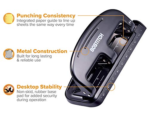 Bostitch Office EZ Squeeze 20 Sheet Standard 3 Hole Punch, Metal Construction, Silver/Black (HP20)