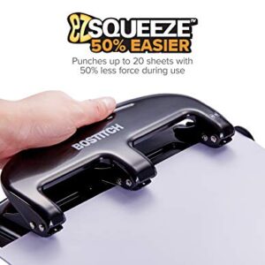 Bostitch Office EZ Squeeze 20 Sheet Standard 3 Hole Punch, Metal Construction, Silver/Black (HP20)