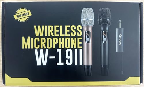 FDUCE Wireless Microphone, Karaoke Mic, UHF Dual Handheld Dynamic System with Rechargeable Receiver for Party, Church, Meeting, Wedding, 260ft (Grey and Gold)