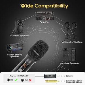 FDUCE Wireless Microphone, Karaoke Mic, UHF Dual Handheld Dynamic System with Rechargeable Receiver for Party, Church, Meeting, Wedding, 260ft (Grey and Gold)