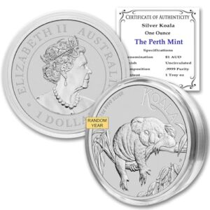 au 2007 - present (random year) australian 1 oz silver koala coin brilliant uncirculated (bu - in capsule) with certificate of authenticity $1 mint state