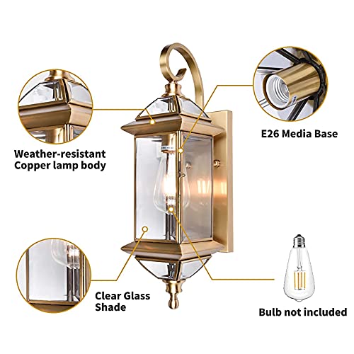 GAZELIGHTING Copper Outdoor Lights Wall Mount 18.5" H Porch Light Oil Rubbed Brass Exterior Light Fixture with Clear Glass,Outside Lighting for Patio, Garage, Frontdoor 1 Pack,Bulb Not Included