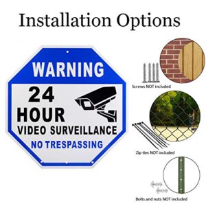 Kichwit Video Surveillance Sign No Trespassing Reflective Metal Sign, Aluminum Yard Sign with Stakes, 11.8" x 11.8"