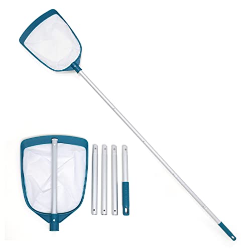 POOLWHALE Upgrades Swimming Pool Telescopic Leaf Net Skimmer Rake with Adjustable Aluminum Pole and Nylon Medium Fine Mesh for Cleaning Swimming Pools, Hot Tubs, Spas and Fountains