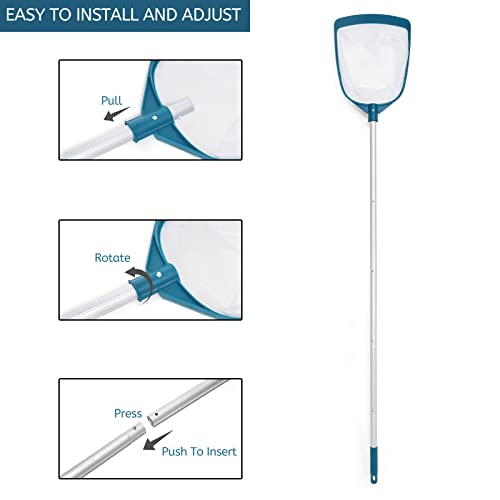 POOLWHALE Upgrades Swimming Pool Telescopic Leaf Net Skimmer Rake with Adjustable Aluminum Pole and Nylon Medium Fine Mesh for Cleaning Swimming Pools, Hot Tubs, Spas and Fountains