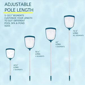 POOLWHALE Upgrades Swimming Pool Telescopic Leaf Net Skimmer Rake with Adjustable Aluminum Pole and Nylon Medium Fine Mesh for Cleaning Swimming Pools, Hot Tubs, Spas and Fountains