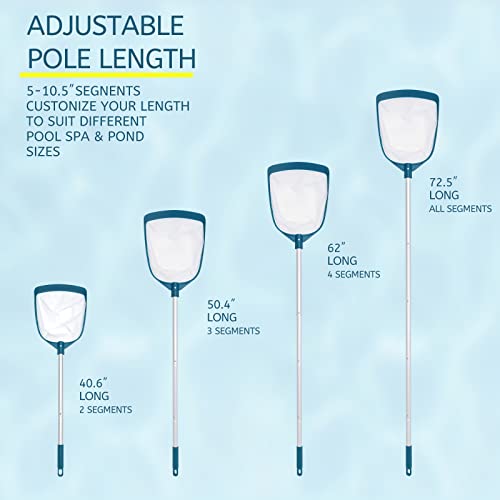 POOLWHALE Upgrades Swimming Pool Telescopic Leaf Net Skimmer Rake with Adjustable Aluminum Pole and Nylon Medium Fine Mesh for Cleaning Swimming Pools, Hot Tubs, Spas and Fountains