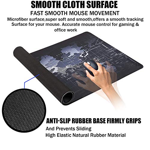 TEDNETGO Large Extended Gaming Mouse Pad, Long Mouse Pads, Extra Large Big Mouse Pad with Stitched Edge, XXL Non-Slip Computer Computer Keyboard Mat for Gamer/Desktop/Office/Home,Map