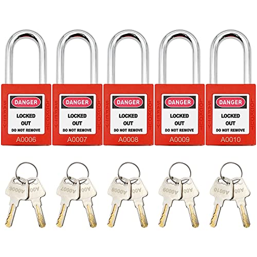 SAFBY 10 Keyed Different Lockout Tagout Lock - Loto Safe Padlocks for Lock Out Tag Out Stations and Devices (Red, Key Different)