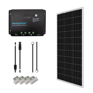 Renogy 100 Watts 12 Volts Monocrystalline Solar Starter Kit & Adjustable Solar Panel Tilt Mount Brackets