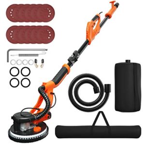 goplus 750w drywall sander, electric foldable sander machine w/dust-free automatic vacuum system, 6 variable speed 800-1750 rpm, double-deck led lights, 12 sanding disks & carrying bag (foldable)