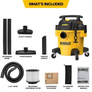 DEWALT DXV05P 5Gallon Poly Wet/Dry, 4 Peak HP Shop Vacuums, 5 Gallon, Yellow+Black