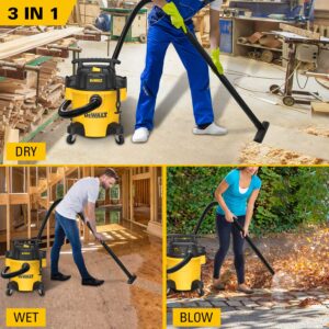 DEWALT DXV05P 5Gallon Poly Wet/Dry, 4 Peak HP Shop Vacuums, 5 Gallon, Yellow+Black