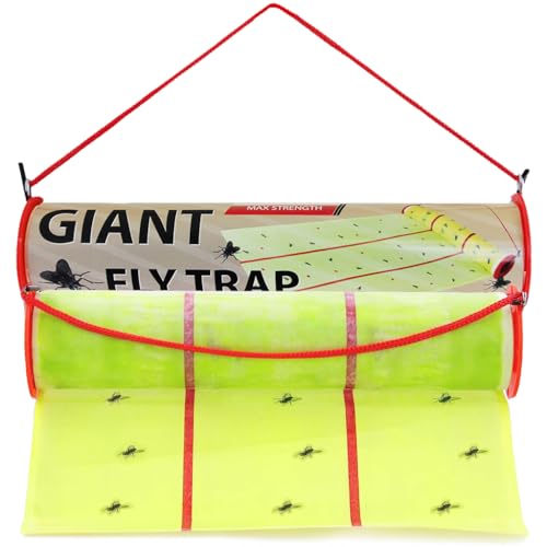 Giant Sticky Fly Trap Roll - MAX Strength - Outdoor/Indoor - Non Toxic - for Flies and Other Bugs (2 Pack- Contains 2 Giant Fly Rolls)