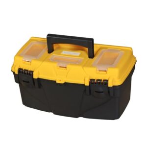 torin 15.5" plastic storage tool box with removable tray,small toolbox organizer with screw box, black/yellow atrjh-3015t