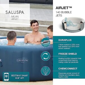 Bestway SaluSpa Milan AirJet 2 to 6 Person Inflatable Hot Tub Round Portable Outdoor Spa with 140 Soothing AirJets, App Control and Cover, Blue