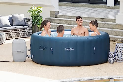 Bestway SaluSpa Milan AirJet 2 to 6 Person Inflatable Hot Tub Round Portable Outdoor Spa with 140 Soothing AirJets, App Control and Cover, Blue