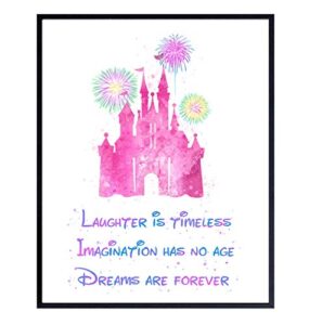 quote wall art poster print - 8x10 castle cute pink girls room, bedroom decoration, home decor - inspirational motivational gift for kids and women - 8x10 unframed photo print