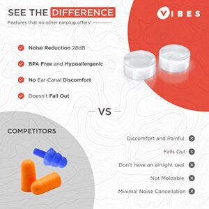 Silicone Ear Plugs - 6 Pairs Vibes Reusable Earplugs For Sleep, Custom Waterproof Moldable Gel, 32 dB Best Sound Blocking Earplug, Noise Reduction in Sleeping, Travel, Swimming, Studying, Construction