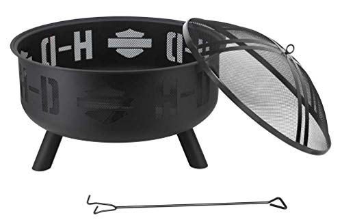 Harley-Davidson Silhouette Bar & Shield Outdoor Fire Pit - Black Steel HDL-10074