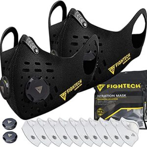 fightech 2 x dust masks | combo kit with 10 x active carbon filters | 2 x extra air valves | face mask for woodworking | washable and reusable (large, black)