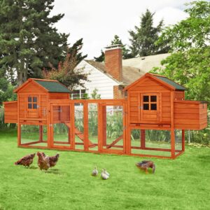 esright 144” large wooden chicken coop, outdoor hens house with ramps and nesting boxes