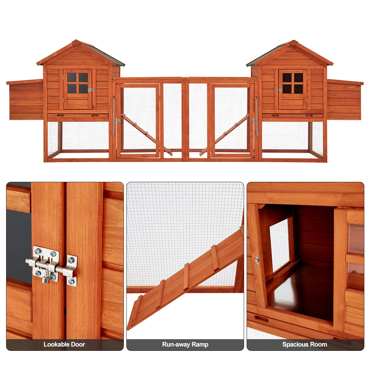 Esright 144” Large Wooden Chicken Coop, Outdoor Hens House with Ramps and Nesting Boxes