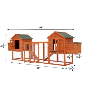 Esright 144” Large Wooden Chicken Coop, Outdoor Hens House with Ramps and Nesting Boxes