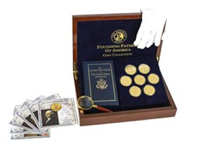 the franklin mint founding fathers coin collection - 7-piece 24-karat gold-plated collectible coins with wood and metal storage box - united states of america leaders - complete set