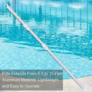 YEECHUN Professional 15 Foot Swimming Pool Pole Telescopic Aluminum Fits Pool Net Skimmer Rake Vacuum Head Brush Cleaning Equipment Heavy Duty,for Skimmer Nets, Vacuum Heads and Brushes