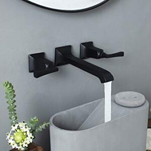 SITGES Bathroom Wall Faucet, Heavy Duty, Brass Constructed Wall Mount Faucet with Metal Lever Handles, Rough in Valve Included (Matte Black)