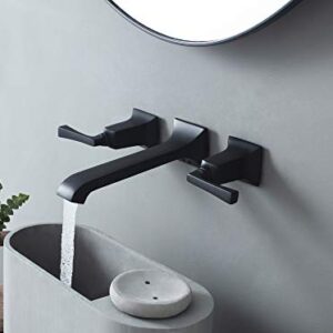 SITGES Bathroom Wall Faucet, Heavy Duty, Brass Constructed Wall Mount Faucet with Metal Lever Handles, Rough in Valve Included (Matte Black)