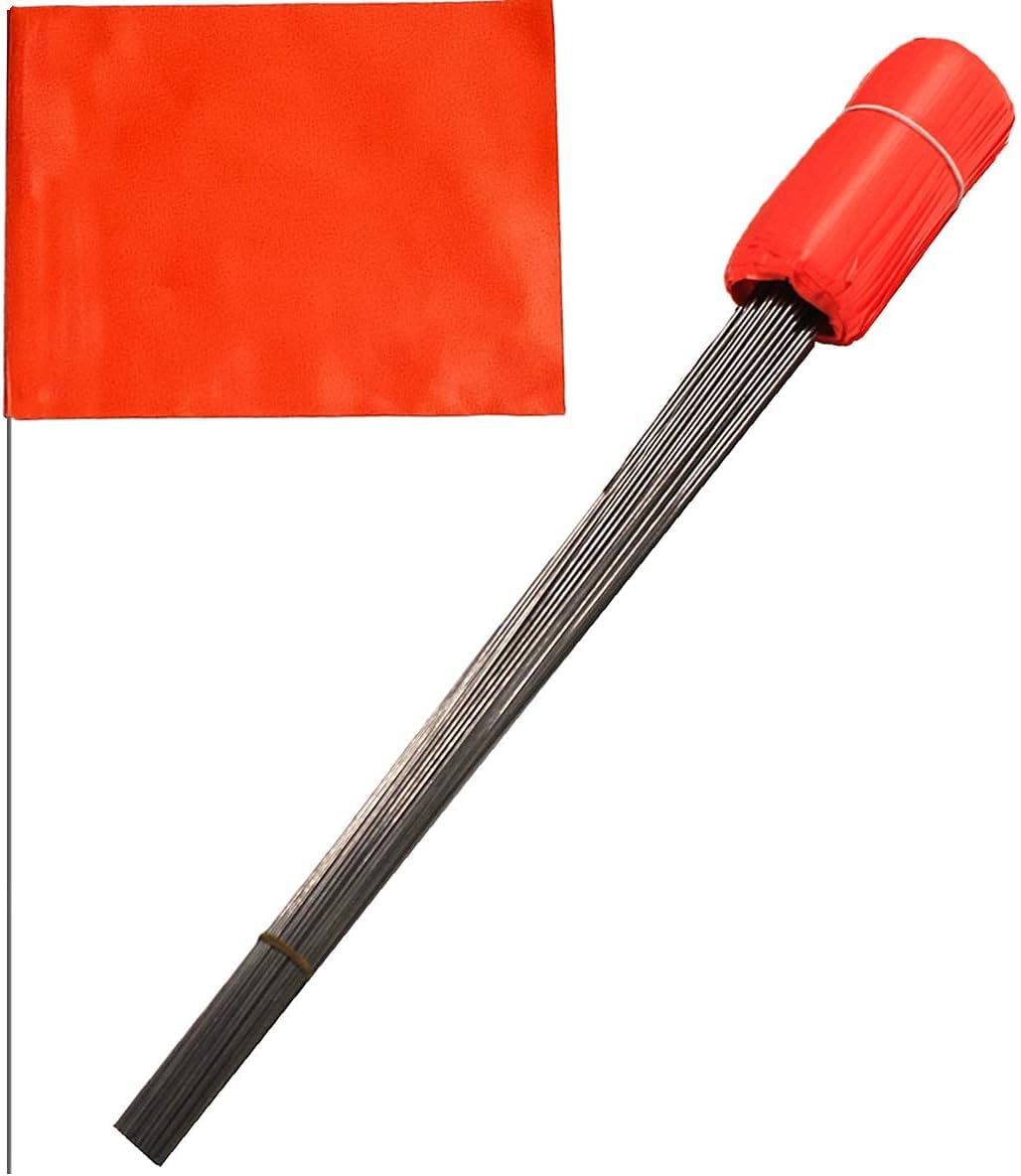 100 Pack Marking Flags 4-Inch by 5-Inch Stake Flags with 18-Inch Wire Staffs (Orange)